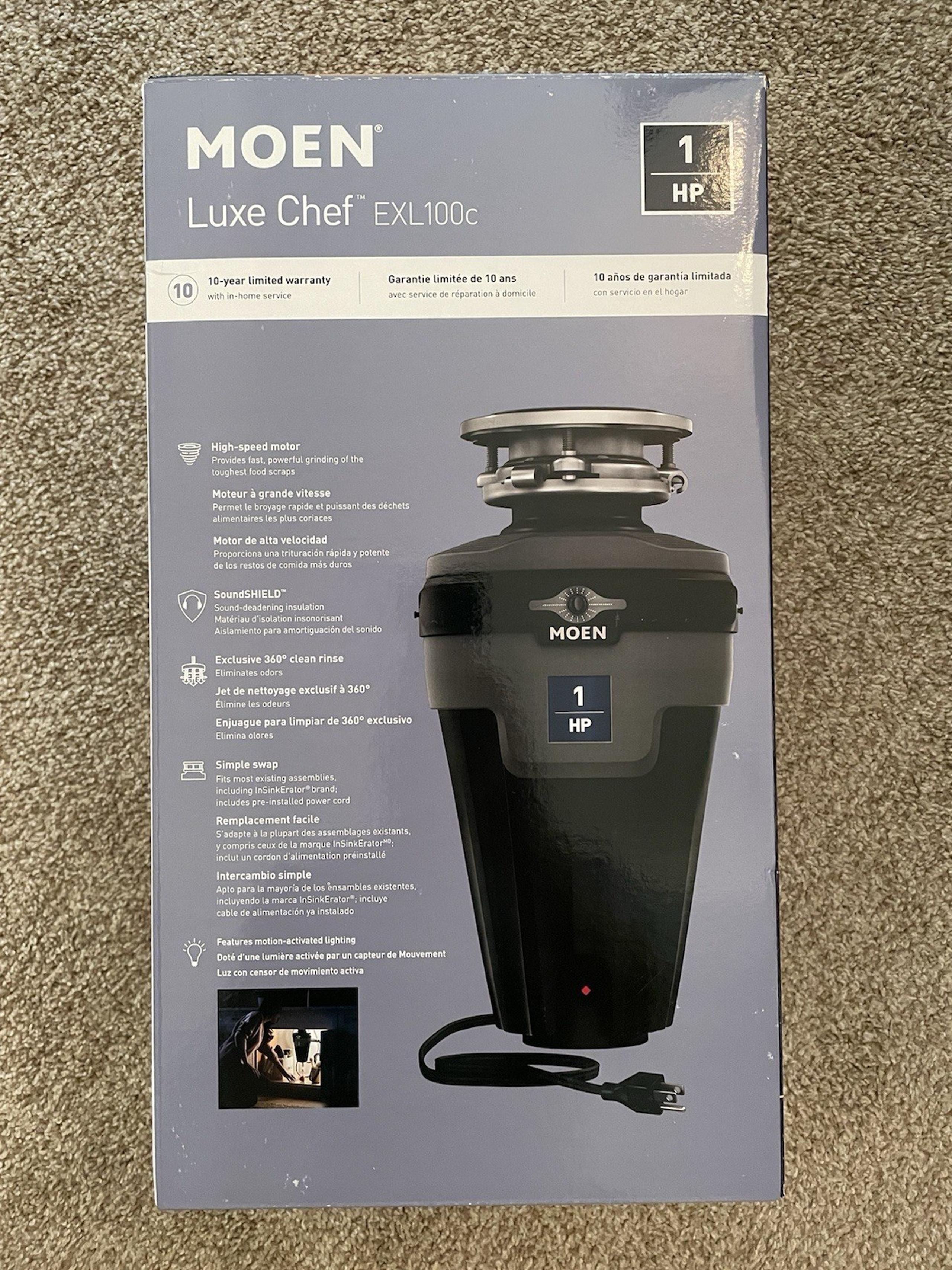 Moen EXL100C EX Series 1 HP Continuous Garbage Disposal W/Motion Active Lighting