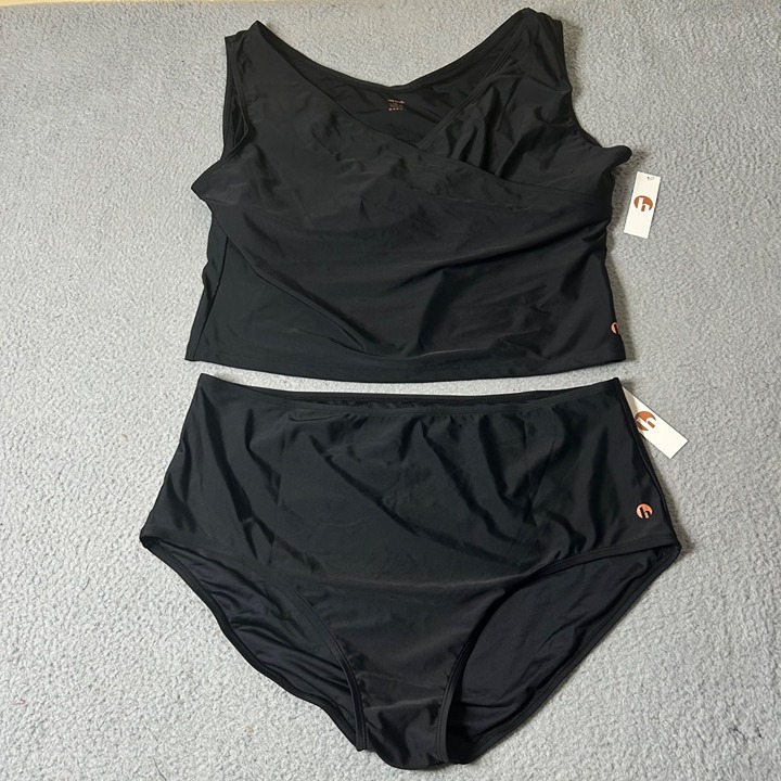 Honey Mark 2 Piece Swimsuit Womens 3XL Black Basil Wrap Top High Waist Bottoms