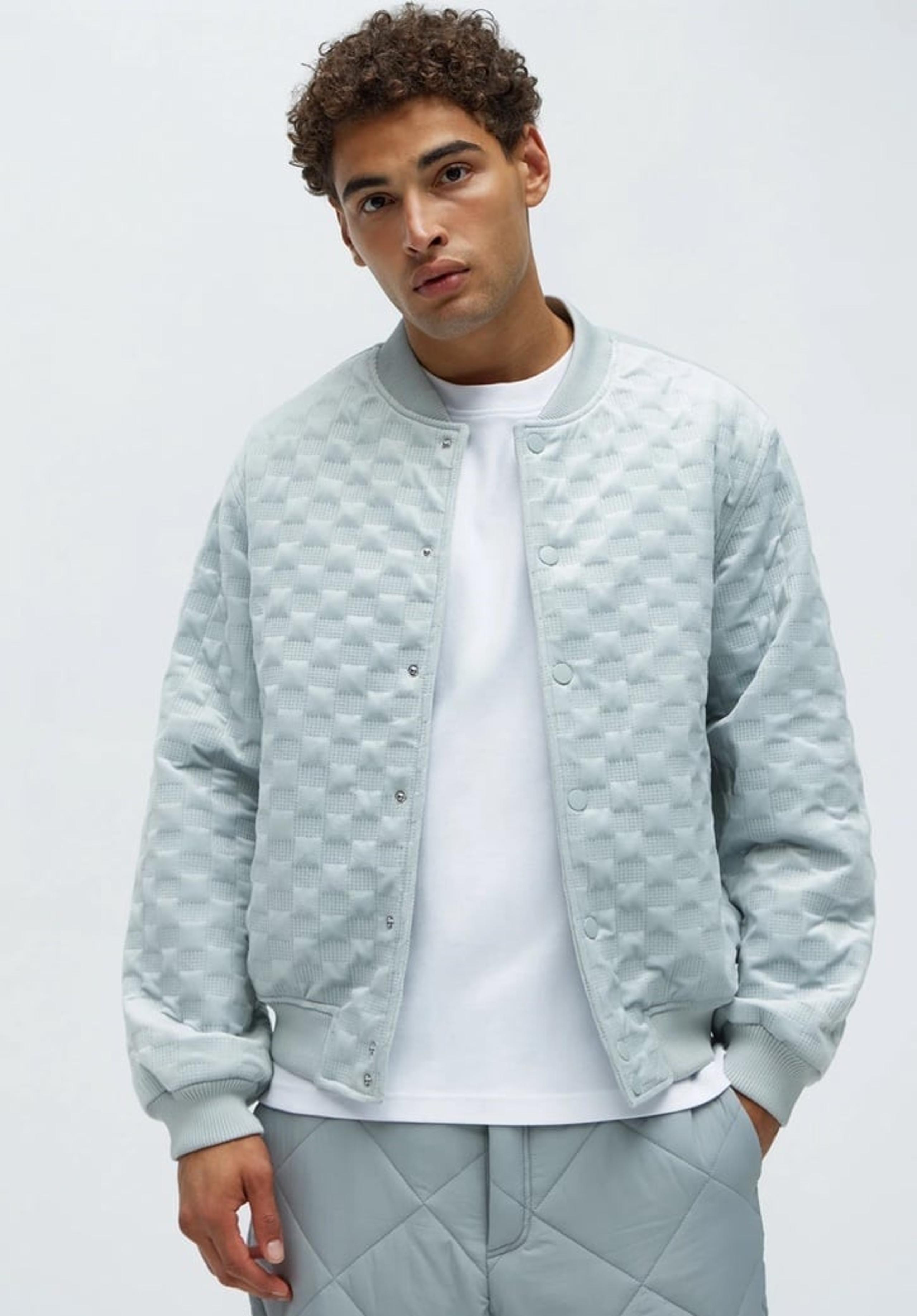 Bard Embossed Checker Bomber Jacket - Grey