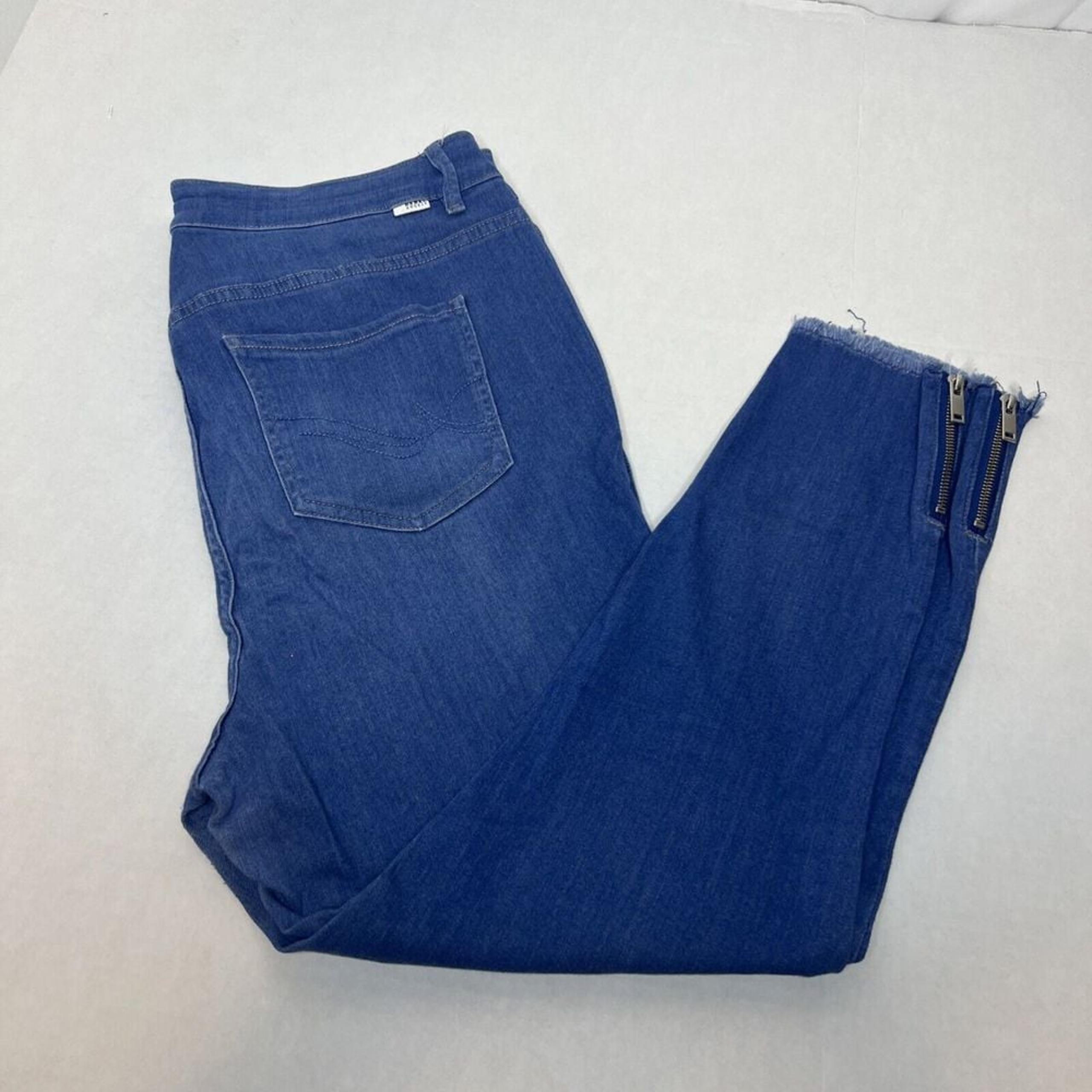 Rebel Angels X Women's Size 14W High Waisted Ankle Zip Jeans w/ Fringe Hem