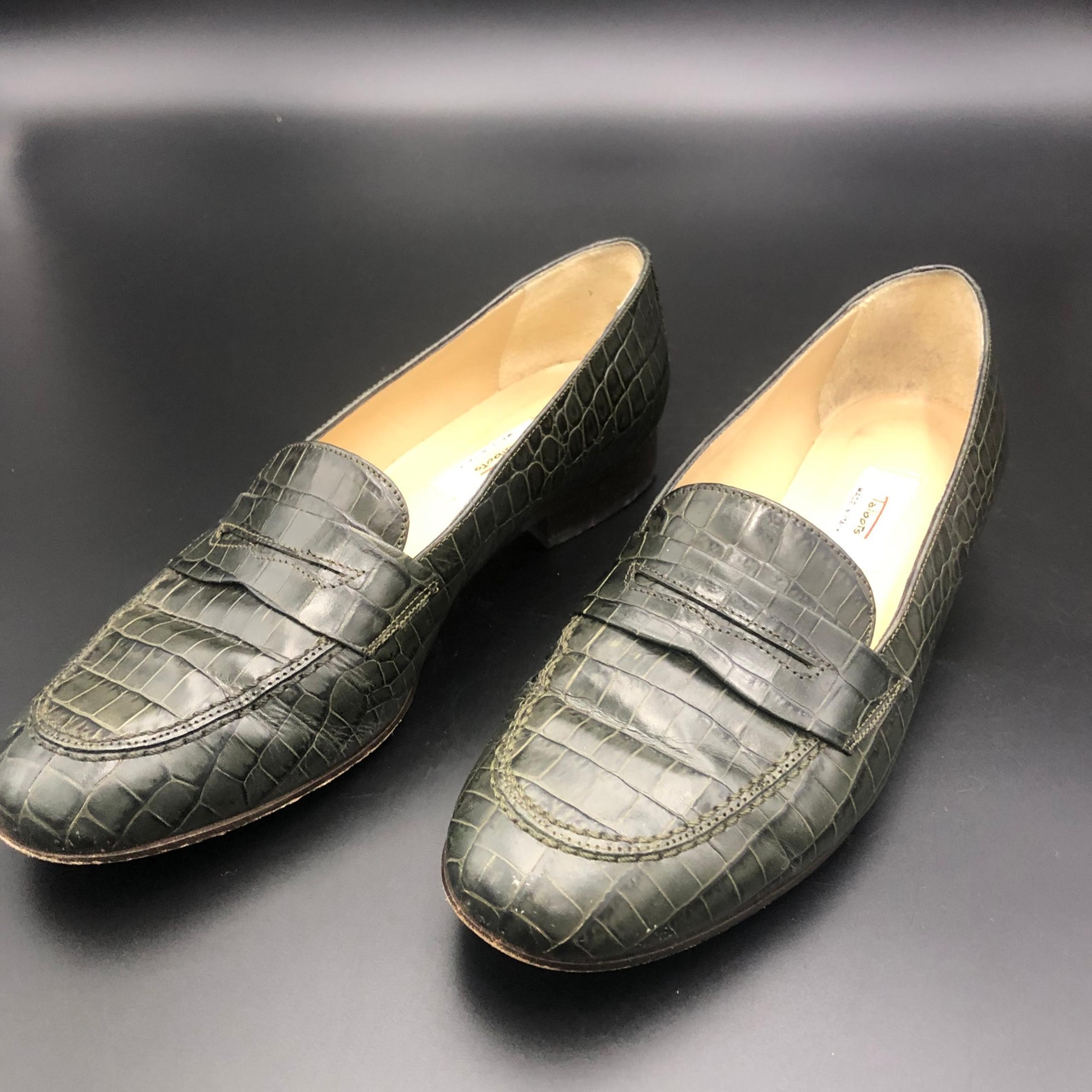 Talbots Gray Croc Print Leather Loafers, Women's Size 8.5M/EUR 39