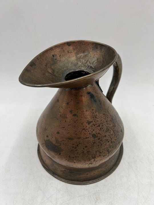 (Rare!) Antique 7 H x 7 L x 6.5 W Handmade Copper Jug with Handle!
