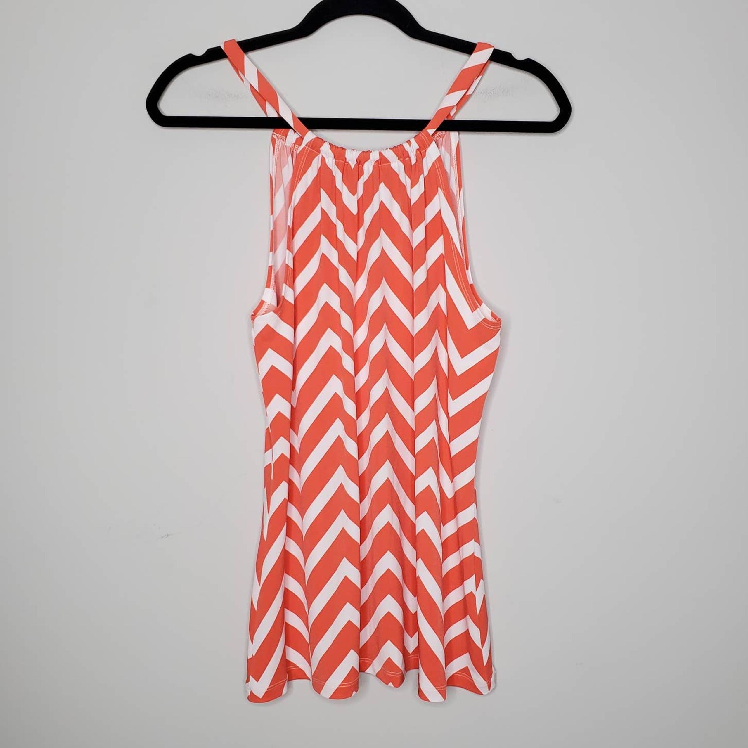 CYNTHIA ROWLEY Coral Pink White Chevron Stripe Tank Top Sz Small S