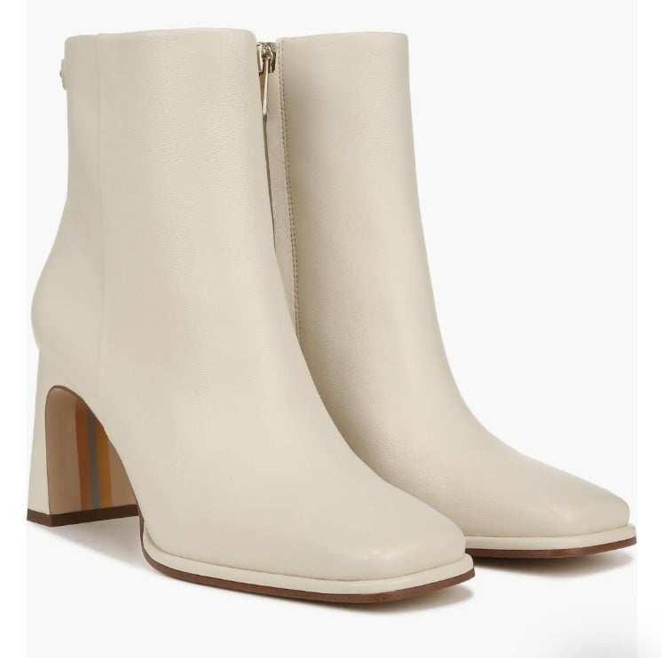 Sam Edelman Women's Irie Leather Heeled Square Toe Booties in Ivory Size 12