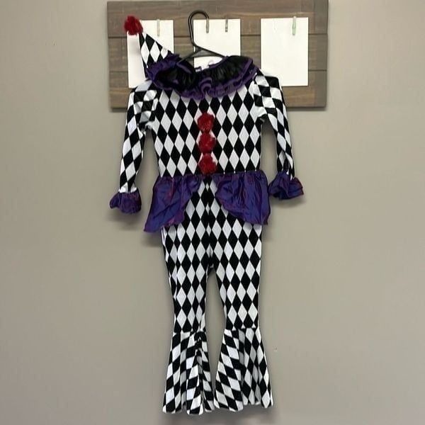 Spirit Toddler Funhouse Clown Halloween Jumpsuit w/ Bellbottoms & Hat- Sz 5/6