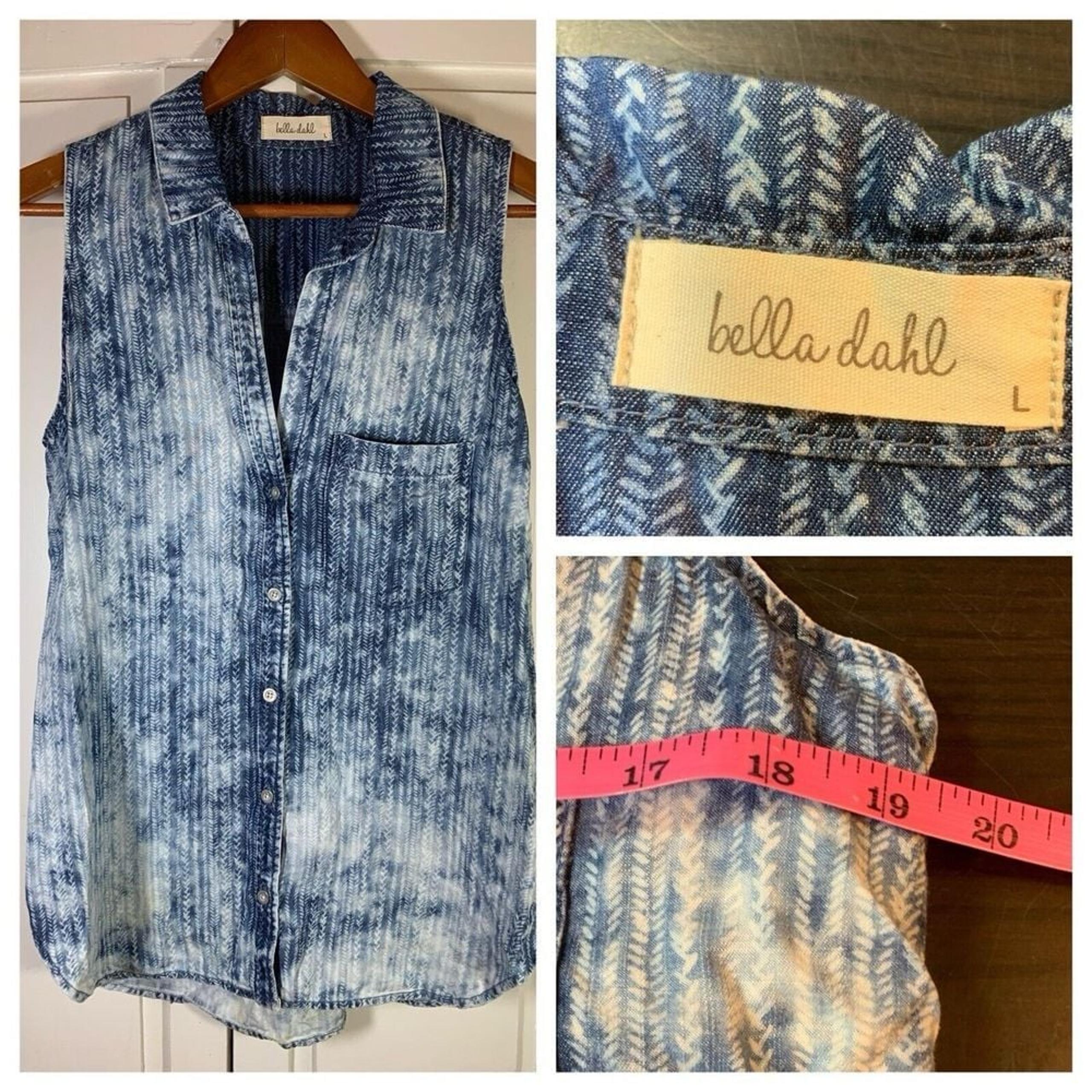 Bella Dahl Top Womens Large Chambray Tencel Sleeveless Light Blue Wash Button