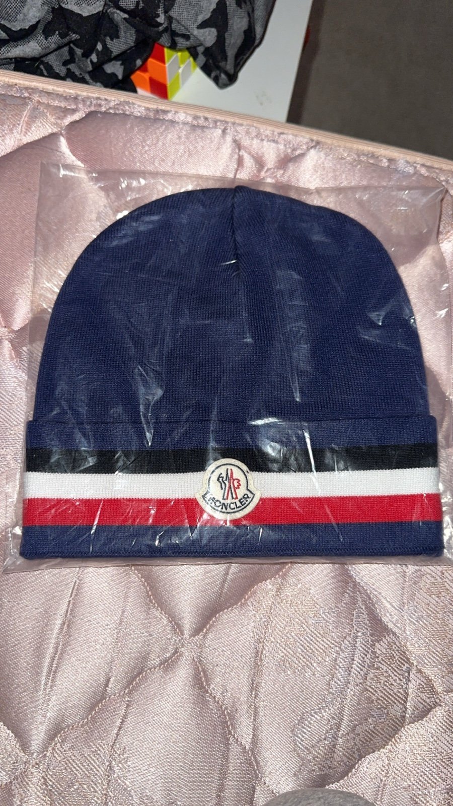 Navy Blue Moncler TriColor Beanie