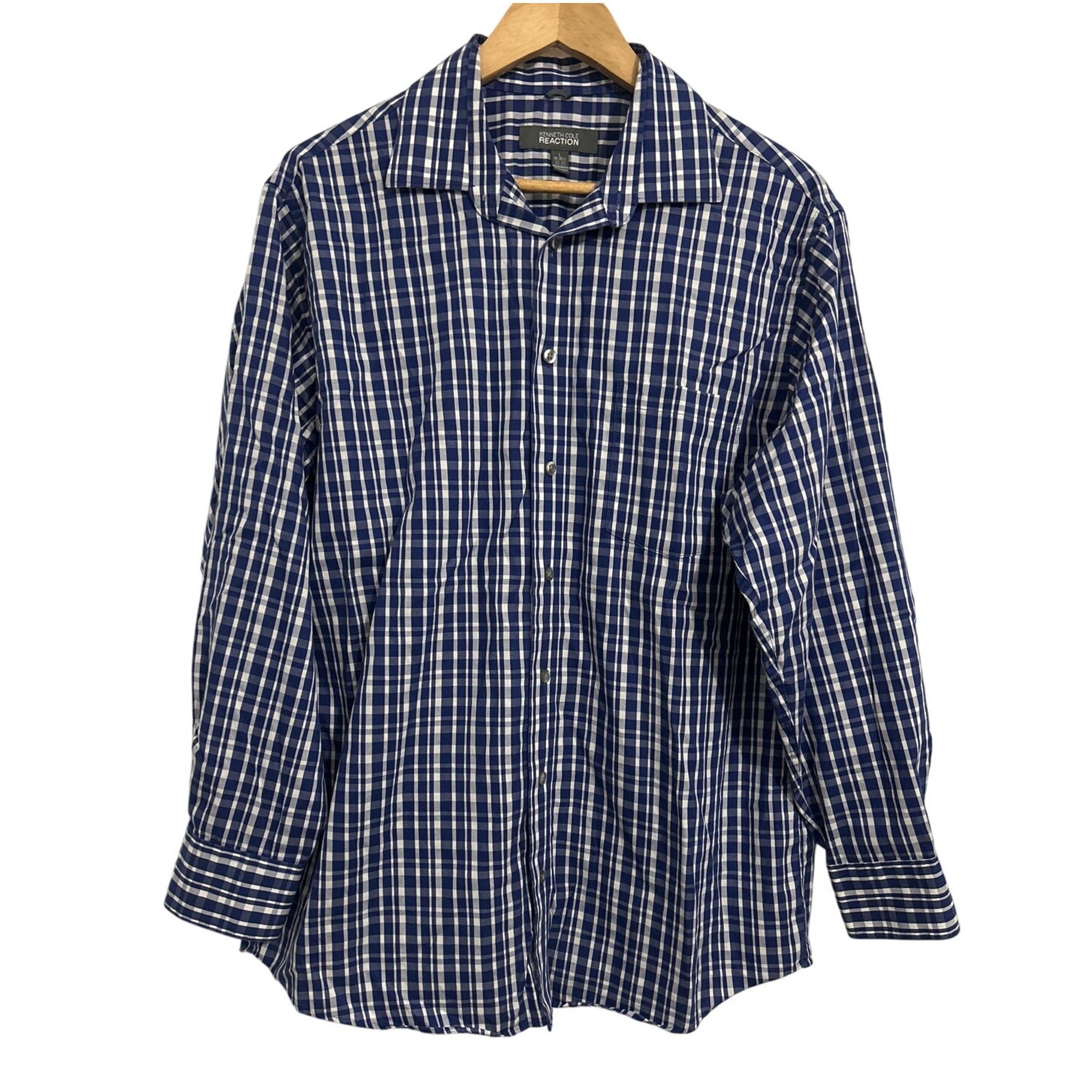 Kenneth Cole REACTION Men's Button Up Long Sleeve Shirt Plaid Blue Large