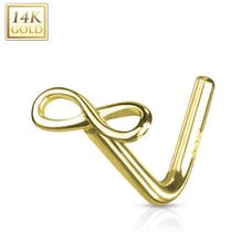 Solid 14kt gold nose piercing with gold infitnity sing 20 gauge New