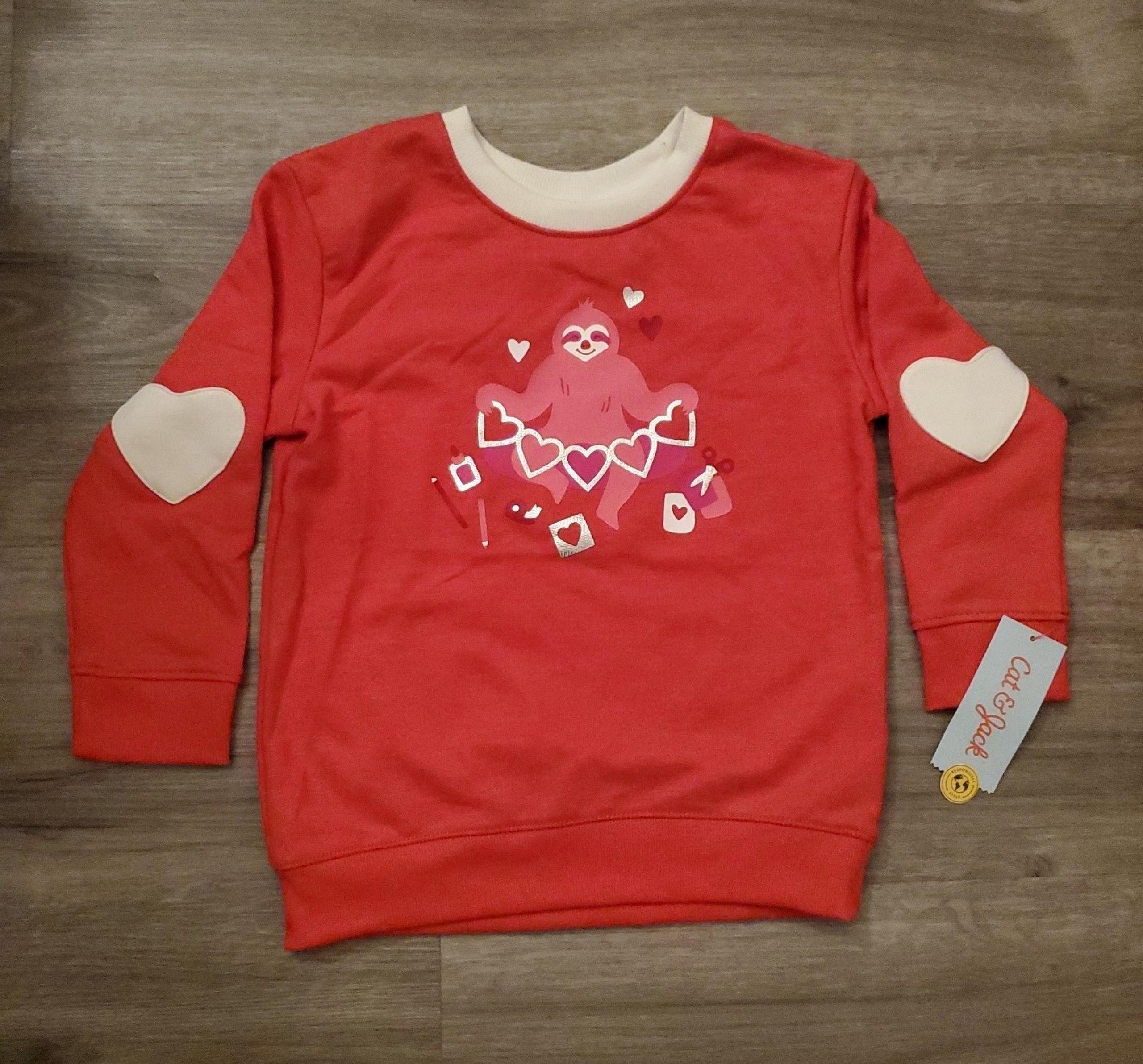 Toddler 5T Valentine's Day Sloth Paper Hearts Red Sweater Sweatshirt