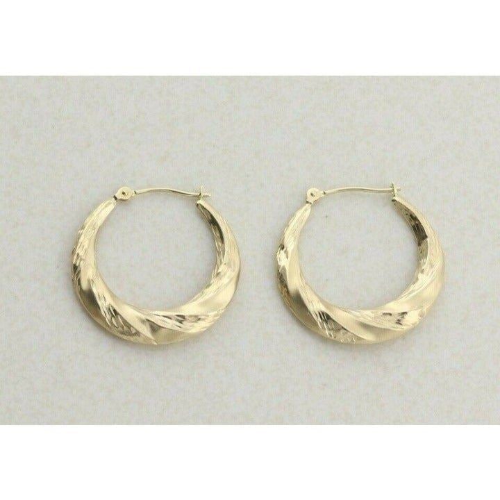 14k Yellow Gold Textured Earrings Hoop Earrings 1 inch