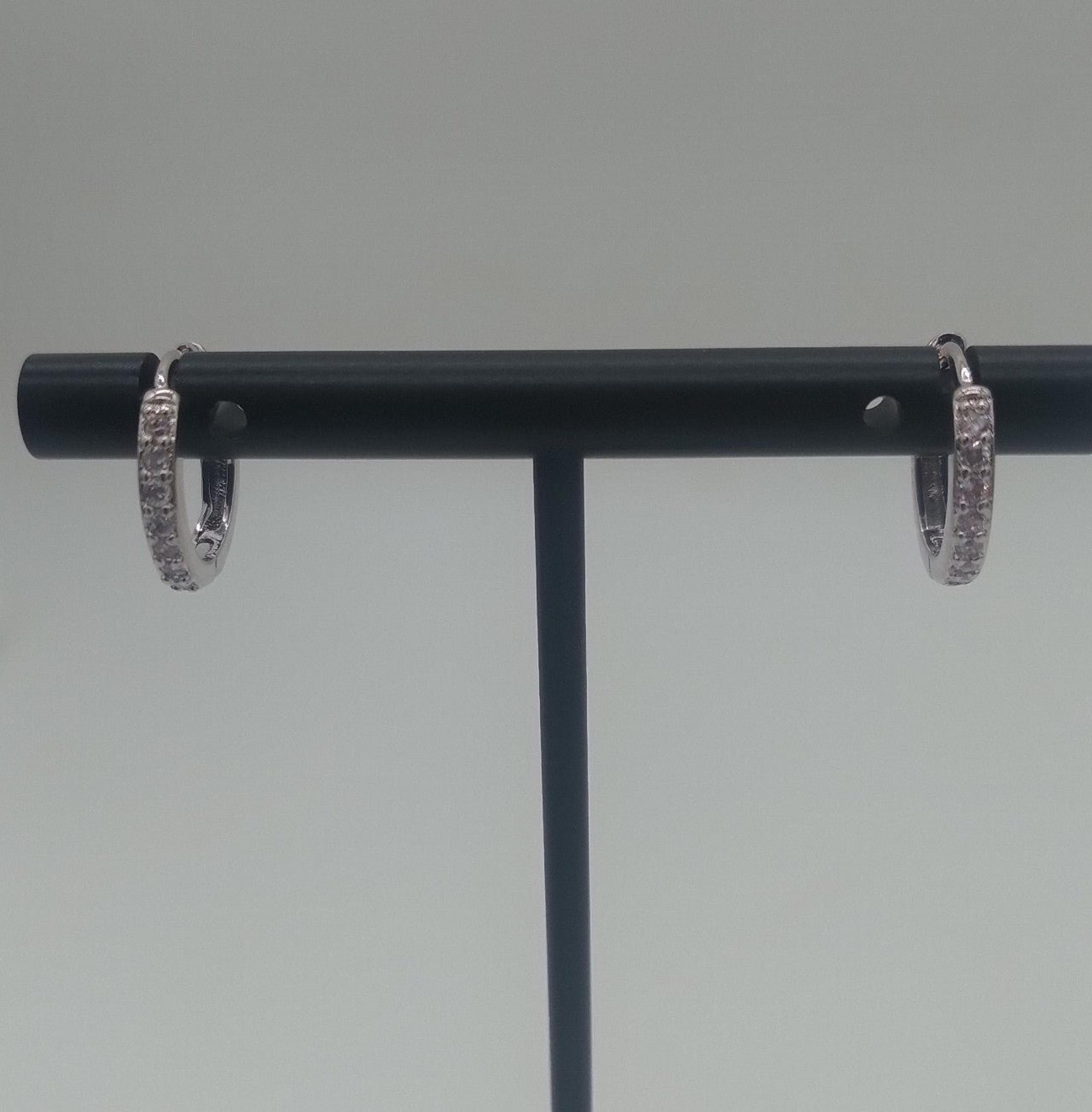 925 Sterling Silver Stamped CZ Hoop Earrings 10mm Unisex