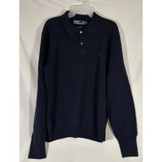 Vintage Polo Ralph Lauren Sweater Mens XL Navy Lambswool Knit Collared Pullover