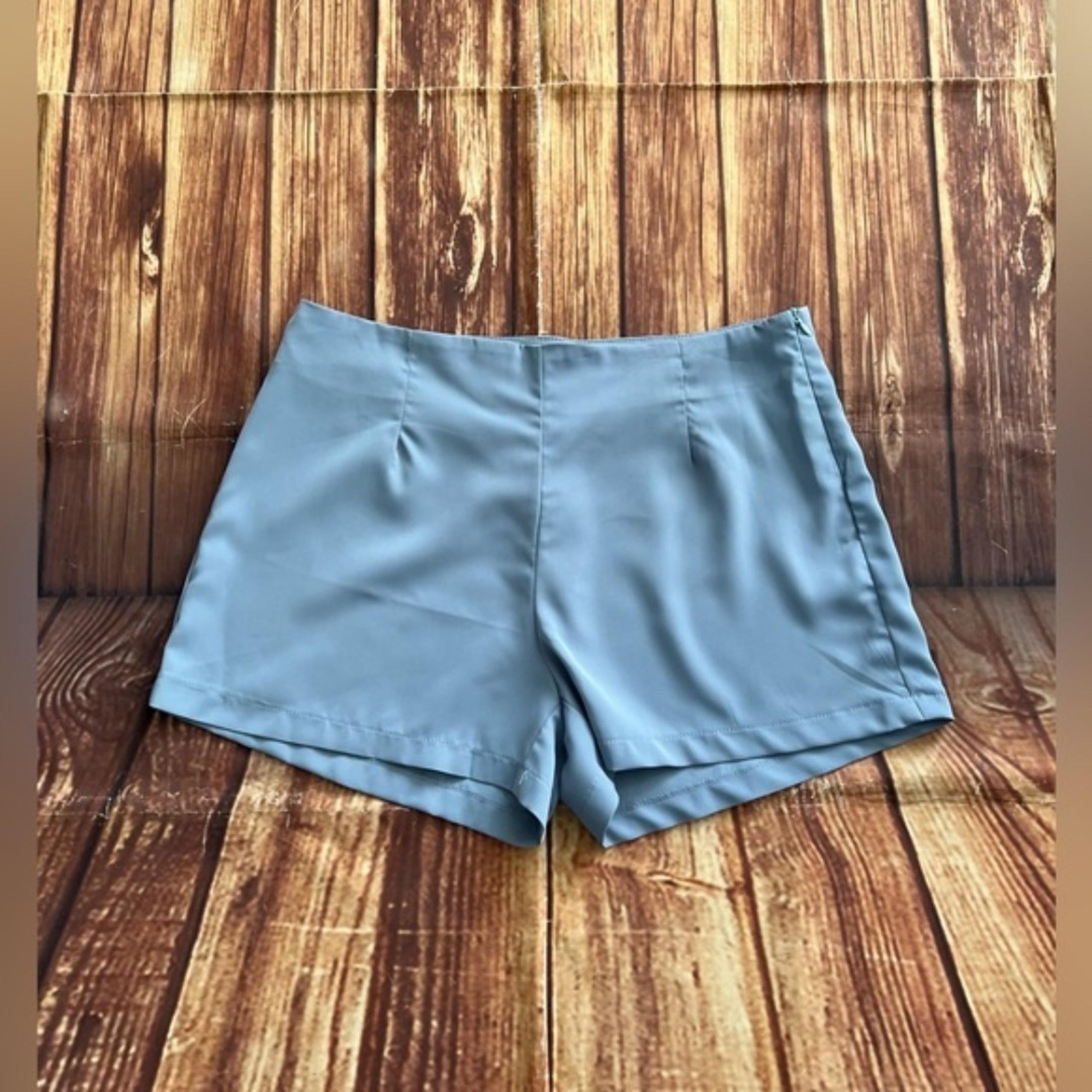 Shein Women’s Flat Front Mini Tight Shorts Dusty Blue Size Medium