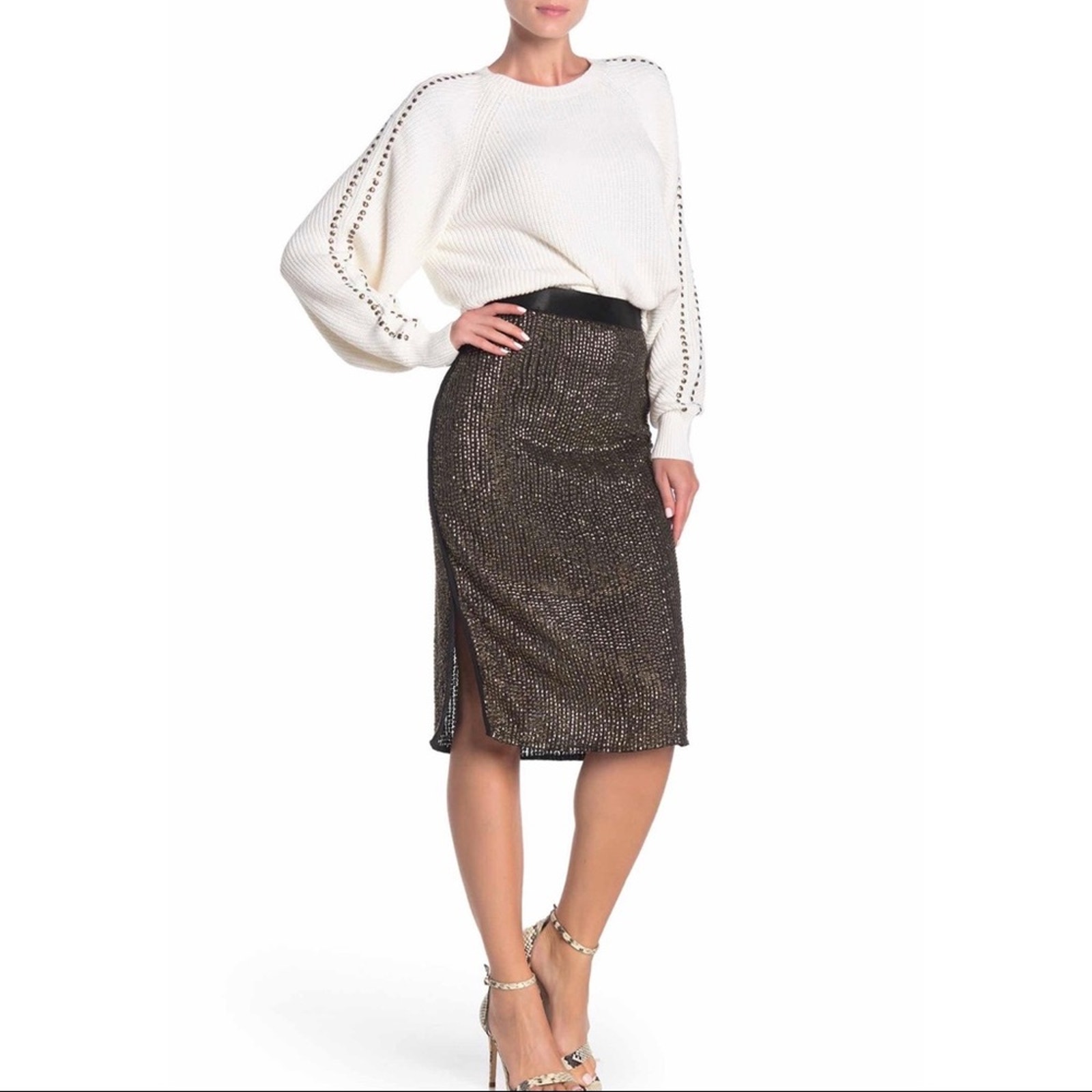 Joie Malloren Sequined Pencil Gunmetal Ski…