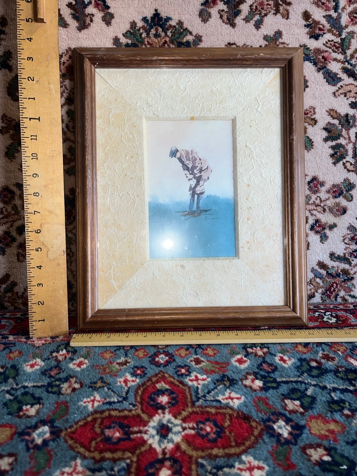 Framed D. Nichols Watercolor Painting/Print, Golfer Putting