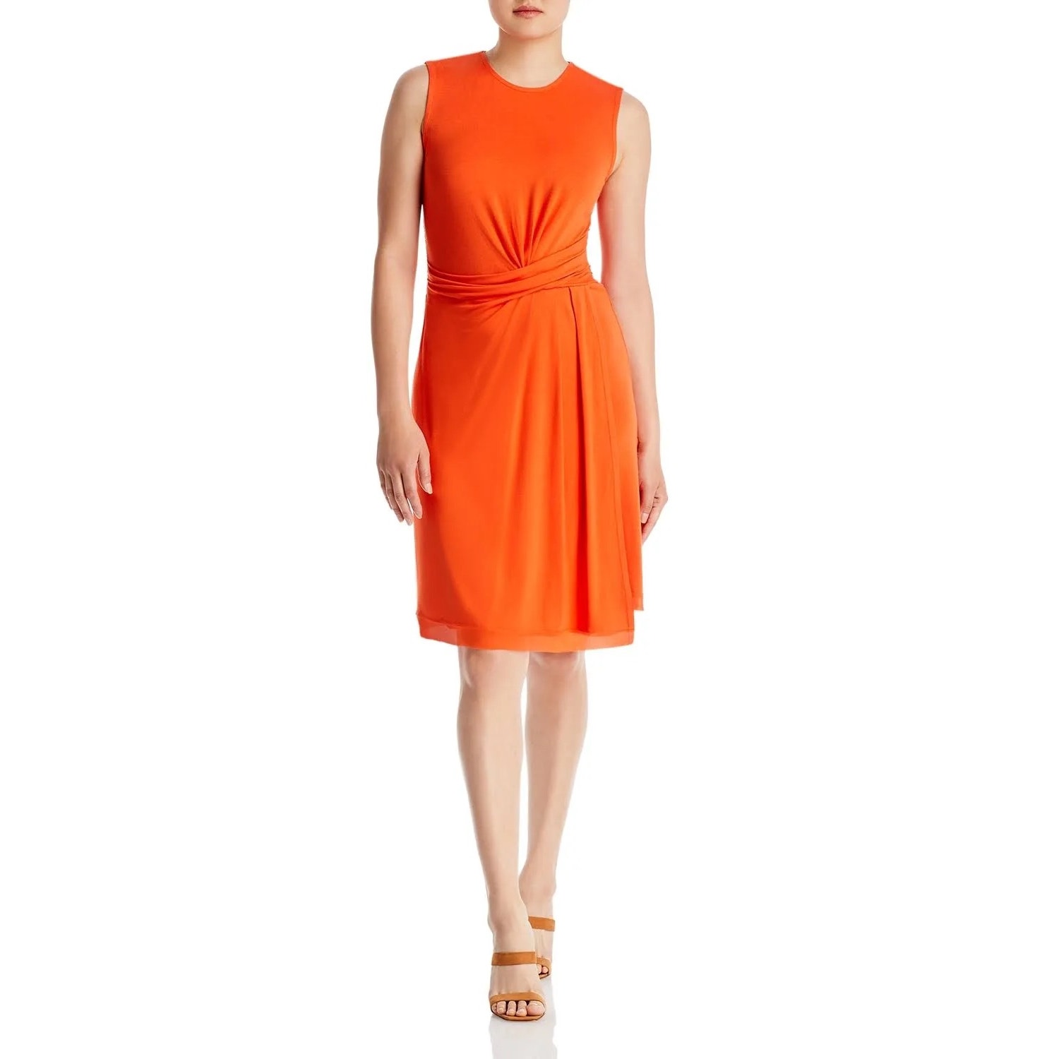 Kobi Halperin Saylor Ruched Front Midi Sheath Dress Women's Medium Orange NWOT