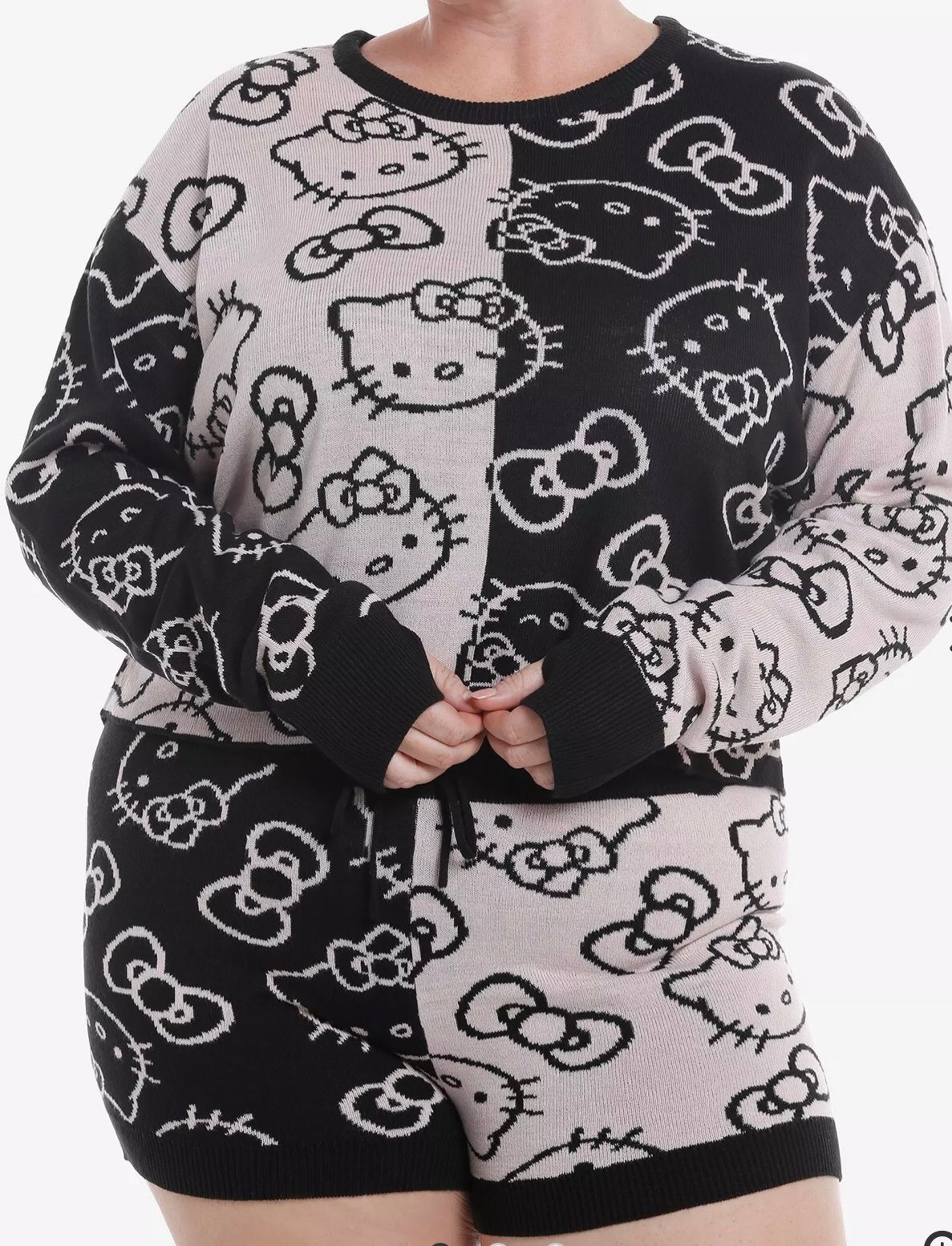 Hello Kitty Bow Split Girls Crop Sweater And Short Set Plus Size 1