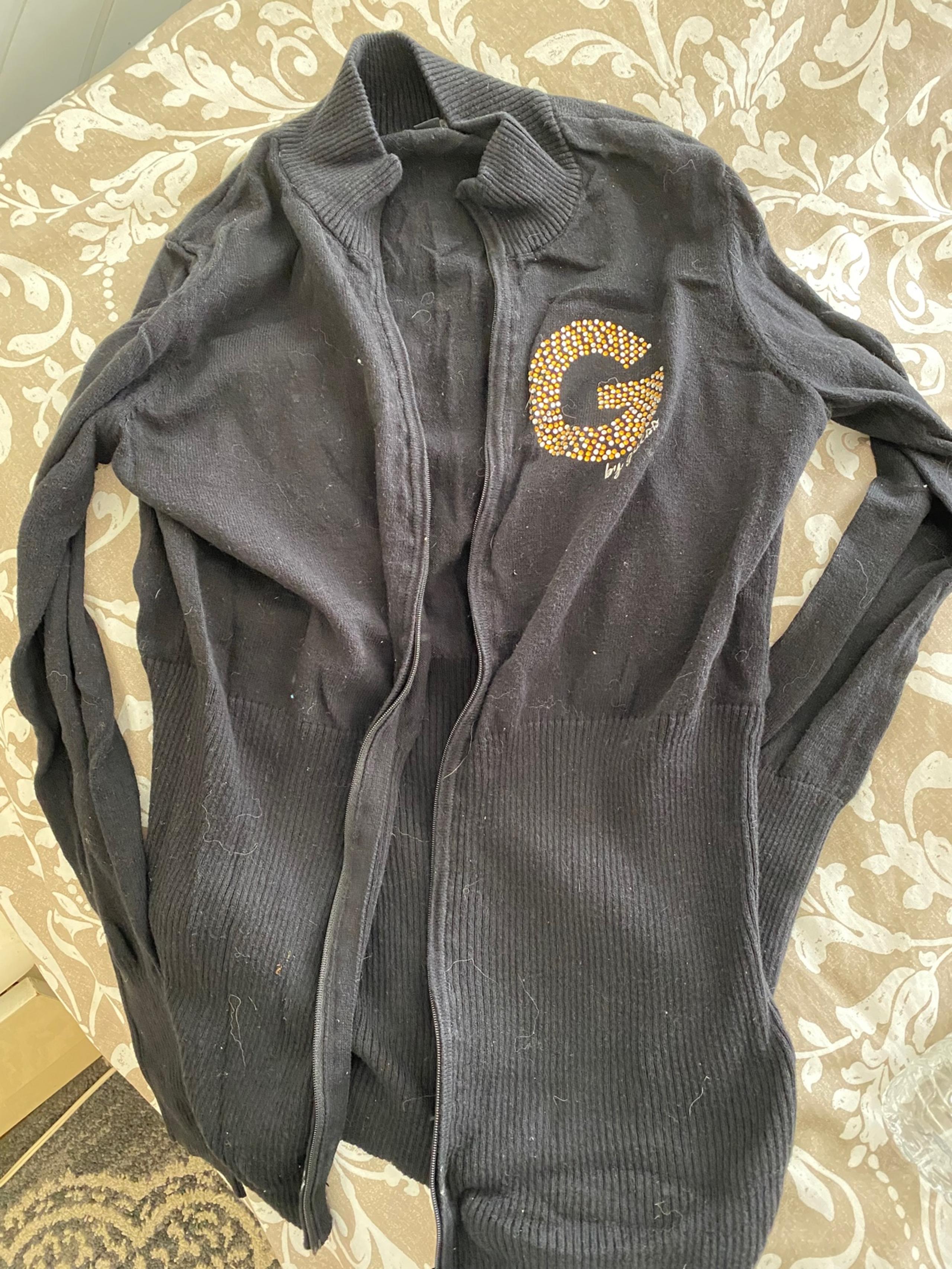 G by guess womens zip up black bling sweater
