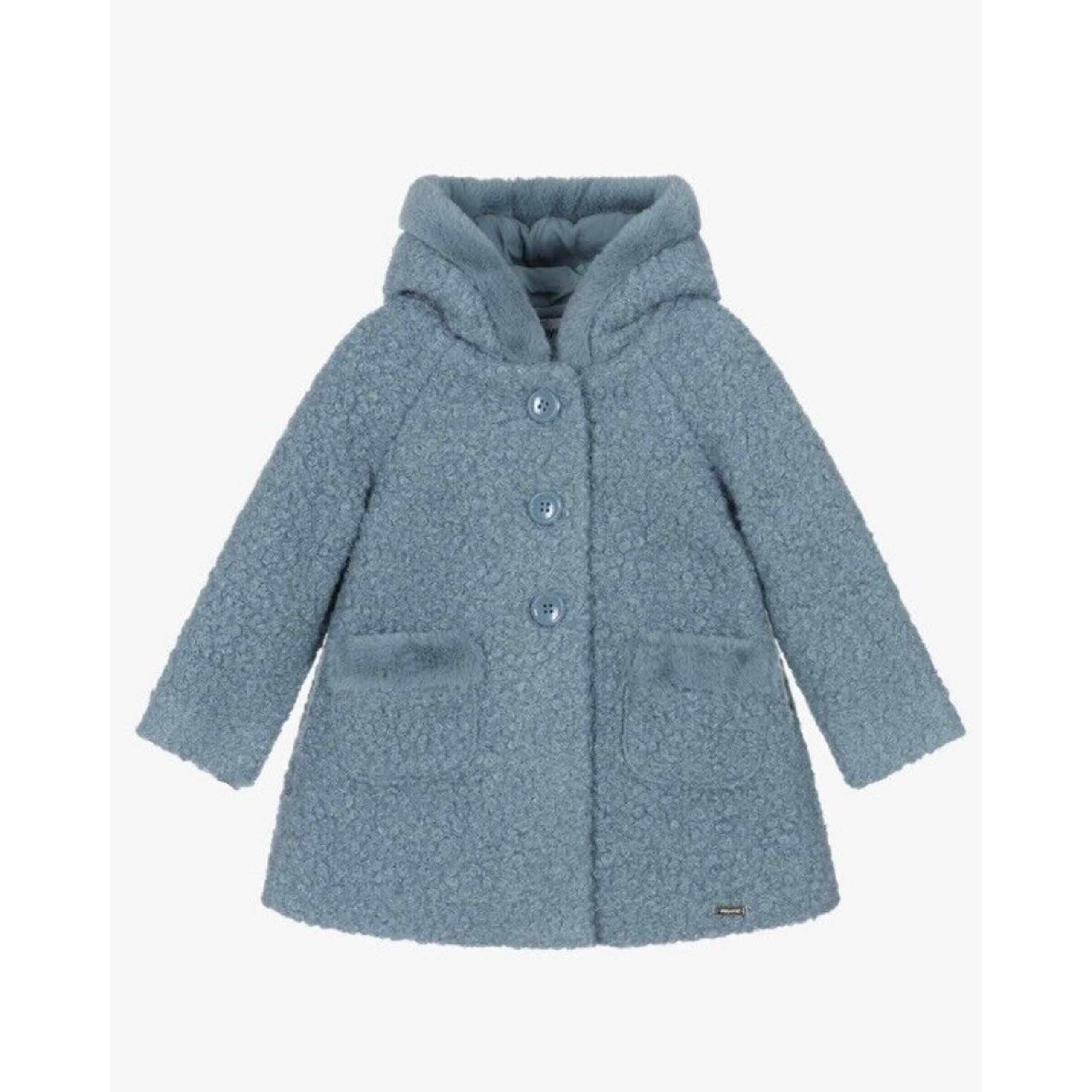 MAYORAL Girls Blue Bouclé Coat Size 24M Holiday Jacket Spain Designer Gorgeous!!