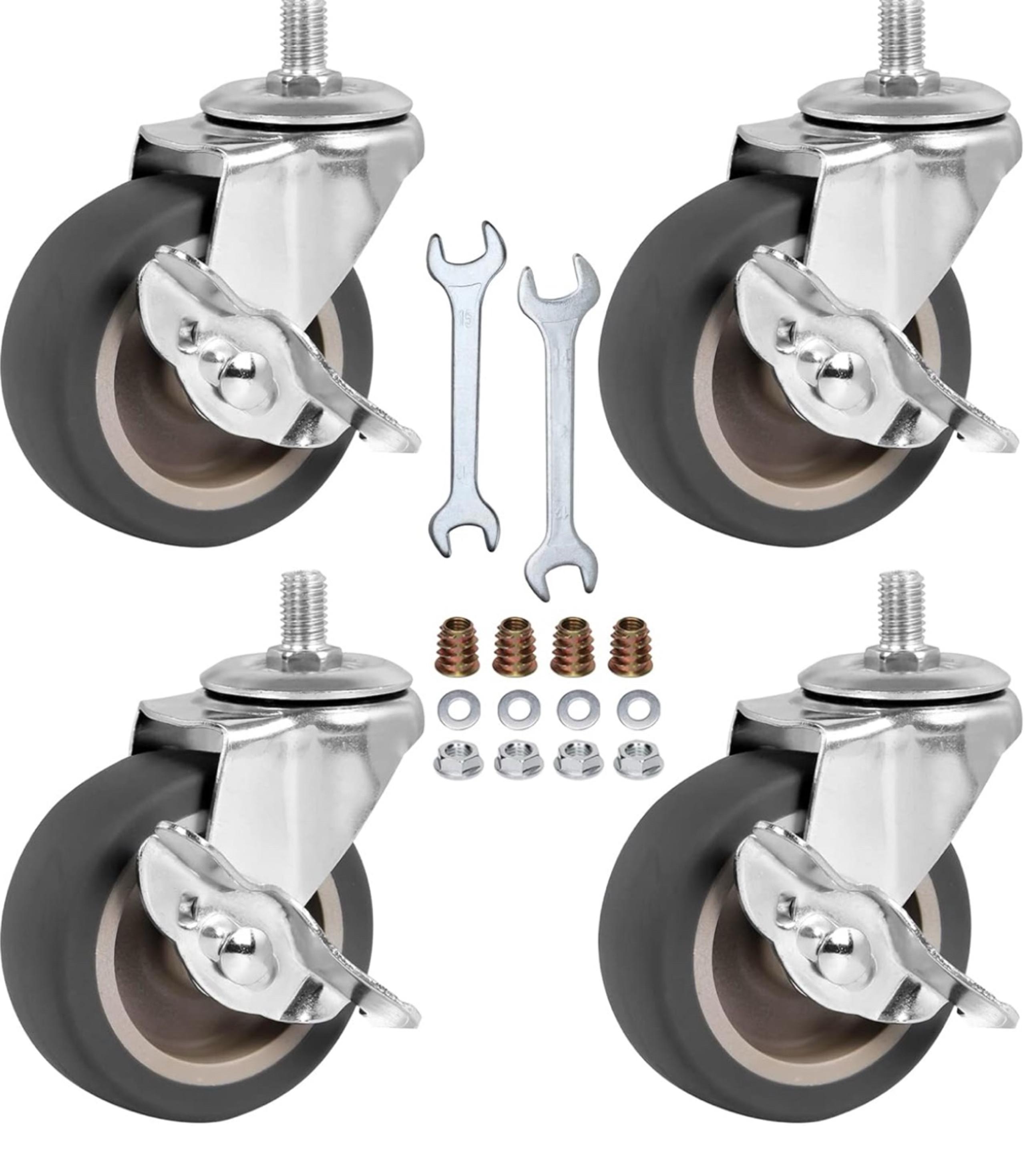 Caster Wheels, 3 Inch Stem Casters Set of 4, Heavy Duty Swivel Wheel with Brake