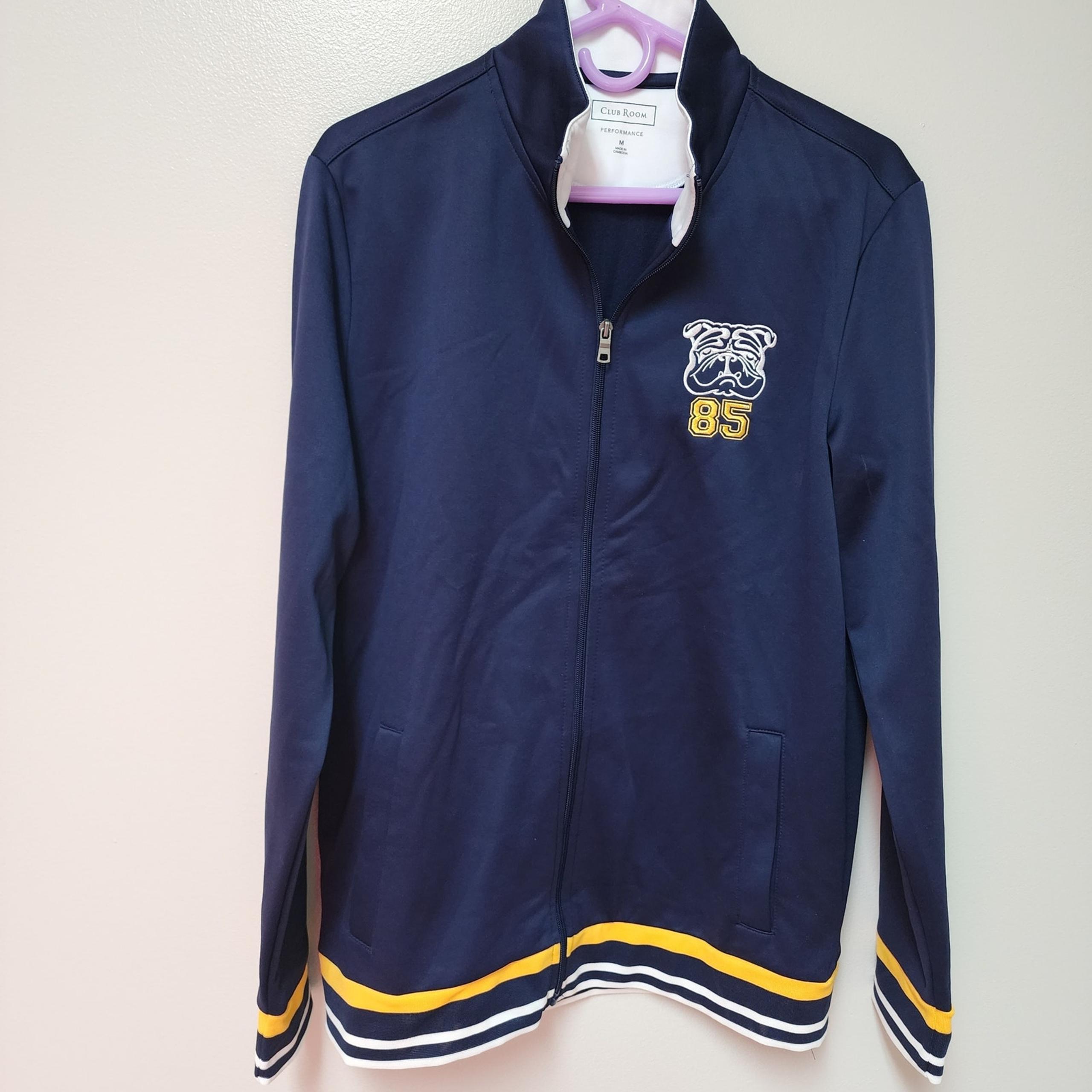 Club Room Mens Embroidered Bulldog Track Jacket, Blue, size Medium