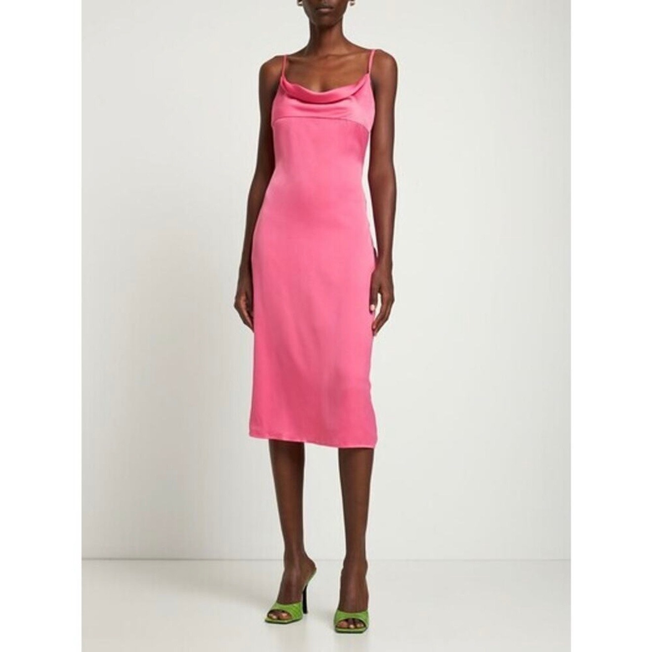 NWT WeWoreWhat Hot Pink Cowl Neck Satin Charmeuse Midi Dress Size 6