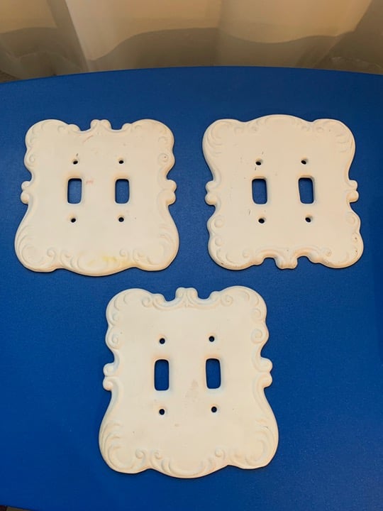 Vintage Lot of 3 Porcelain or Ceramic Unpainted Double Light Switch Plate's