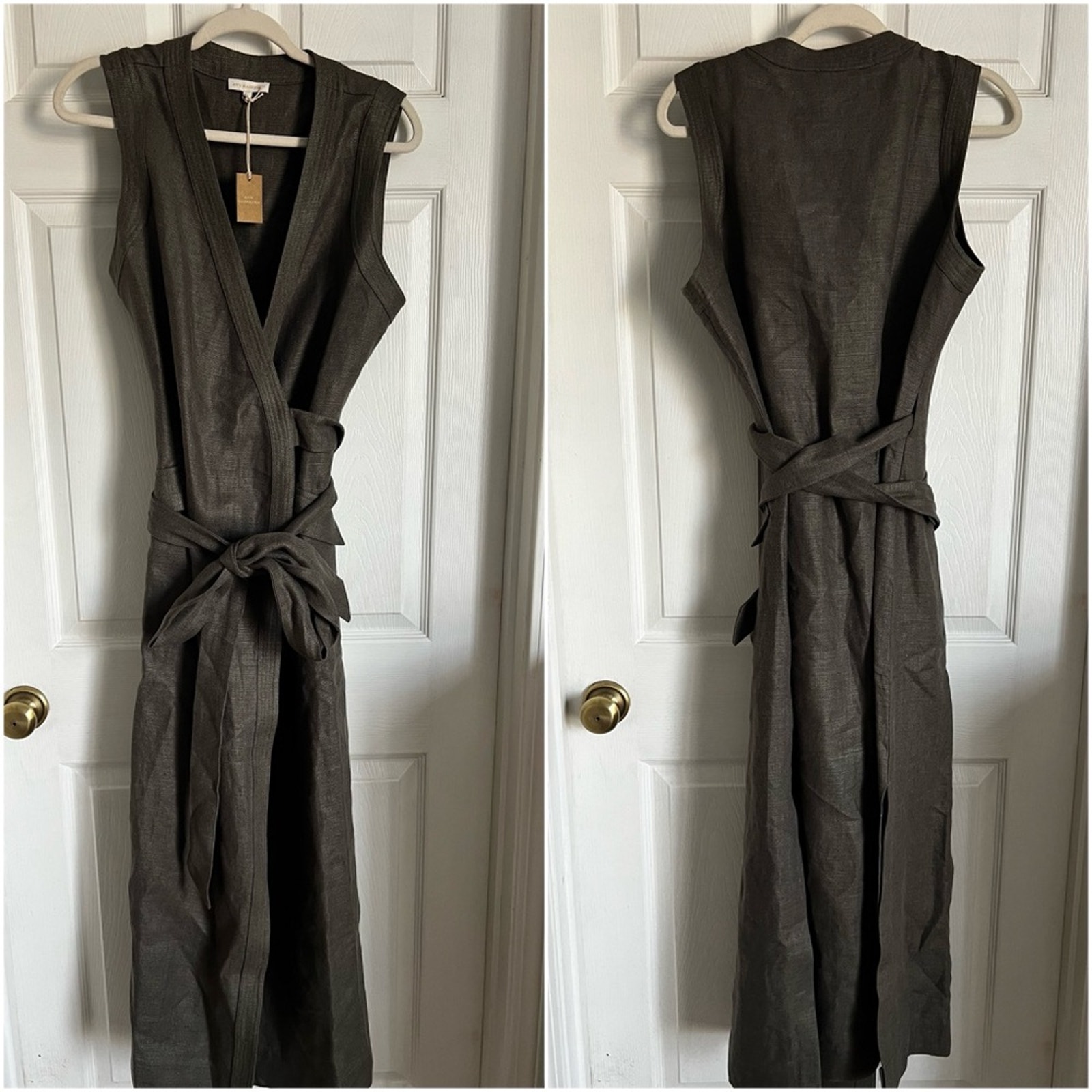 Ann Mashburn NWT Sleeveless Hallie Wrap Dress
Olive Linen Hopsack size XL