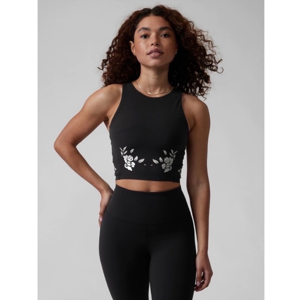 NWT Athleta Conscious Eyelet Crop Black Begonia D-DD Small