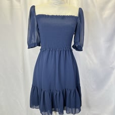 Aritzia Wilfred Laken Dress in Navy Blue Smocked Chiffon Size M