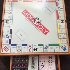 Wooden 6 in 1 Monopoly board game with drawer