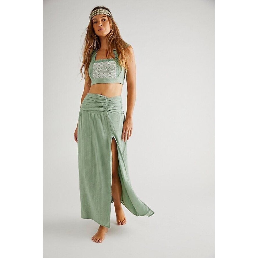 Free People County Line Maxi Skirt Set Light Green Size L
