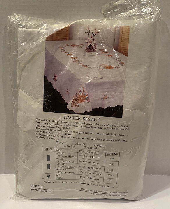 Jabara Embroidered Tablecloth Bunny Easter Basket 66 X 83 Oblong New Open Pack