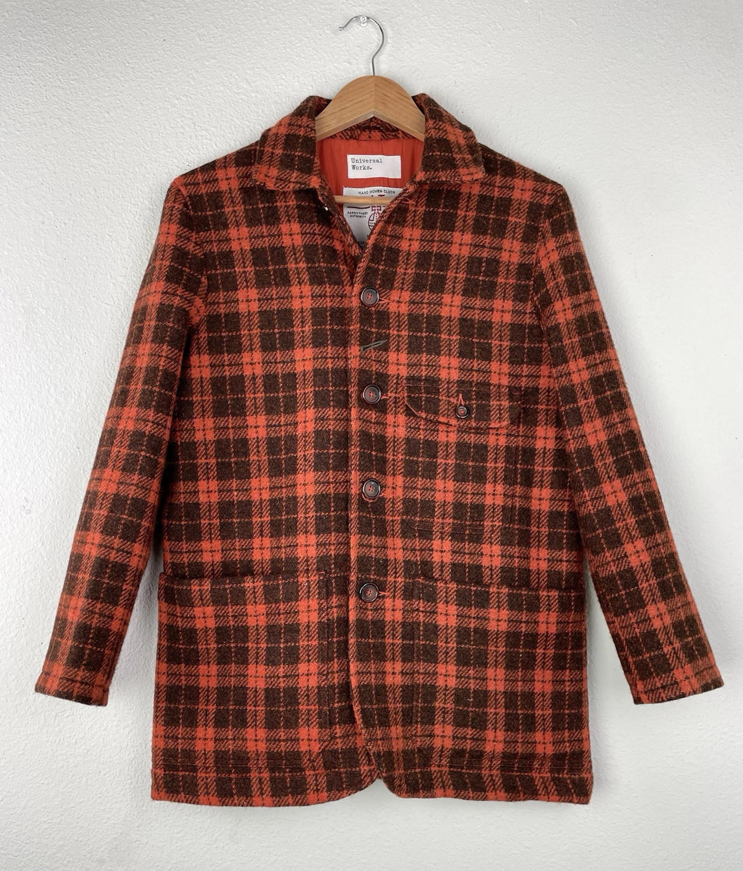 UNIVERSAL WORKS Men's Harris Tweed Wool Bakers Jacket Orange Check Size Small