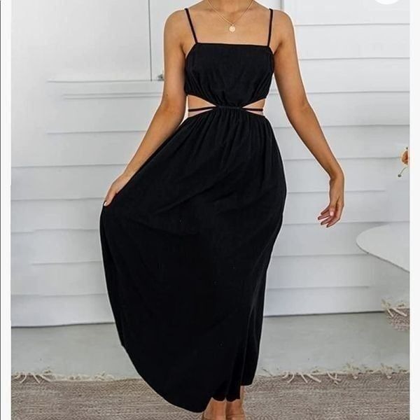 NEW Spaghetti Strap Square Neck Cutout Midi Dress