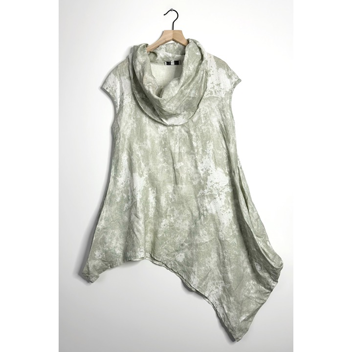 BRYN WALKER Noa Cowl Neck Tunic Asymmetrical Top Linen Green size Medium