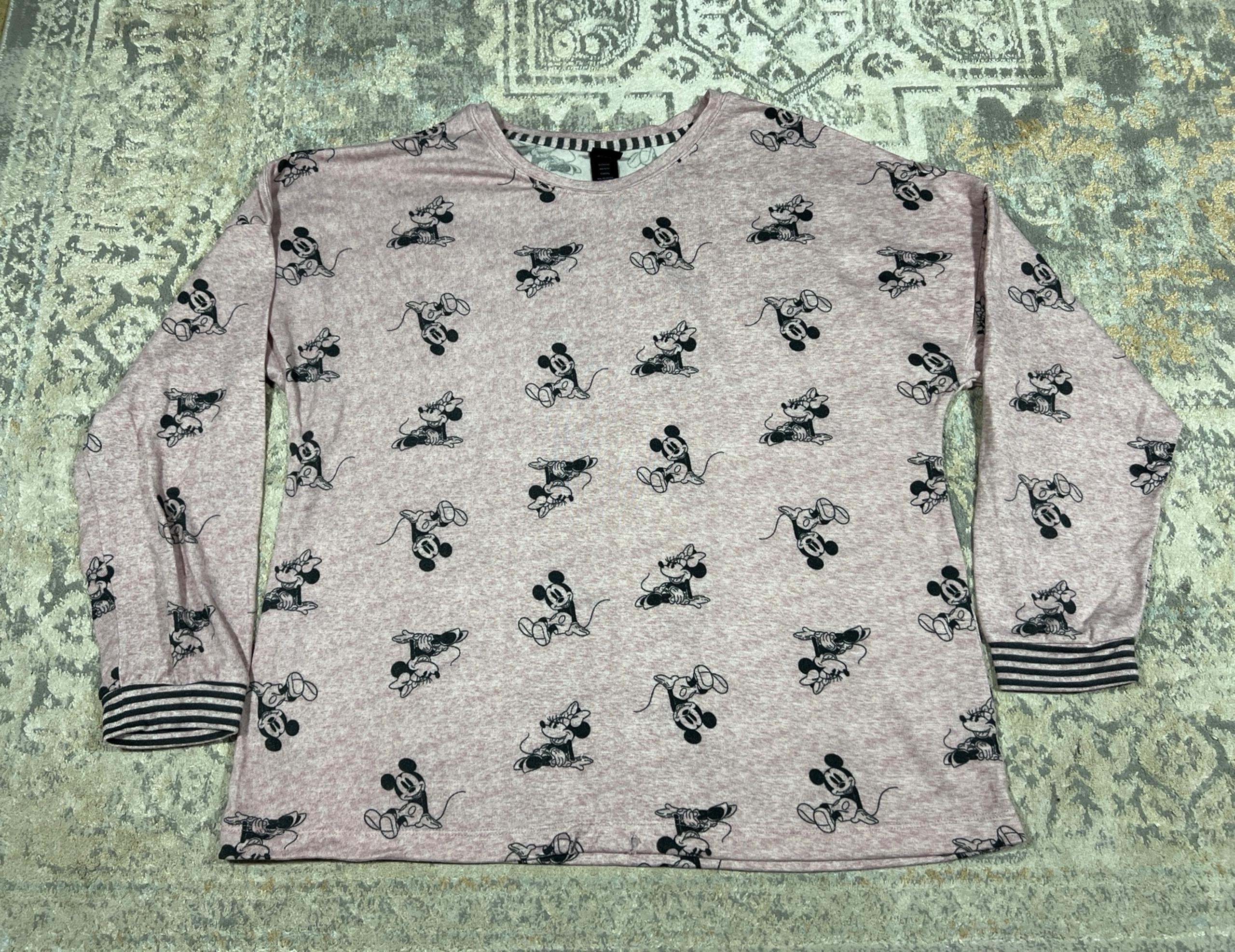 Disney Sweater Womens Extra Large Pink Black Mickey & Minnie Mouse Pullover