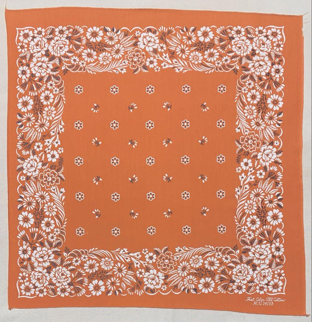 Rare Script Flower Orange RN14193 Vintage Bandana 1284