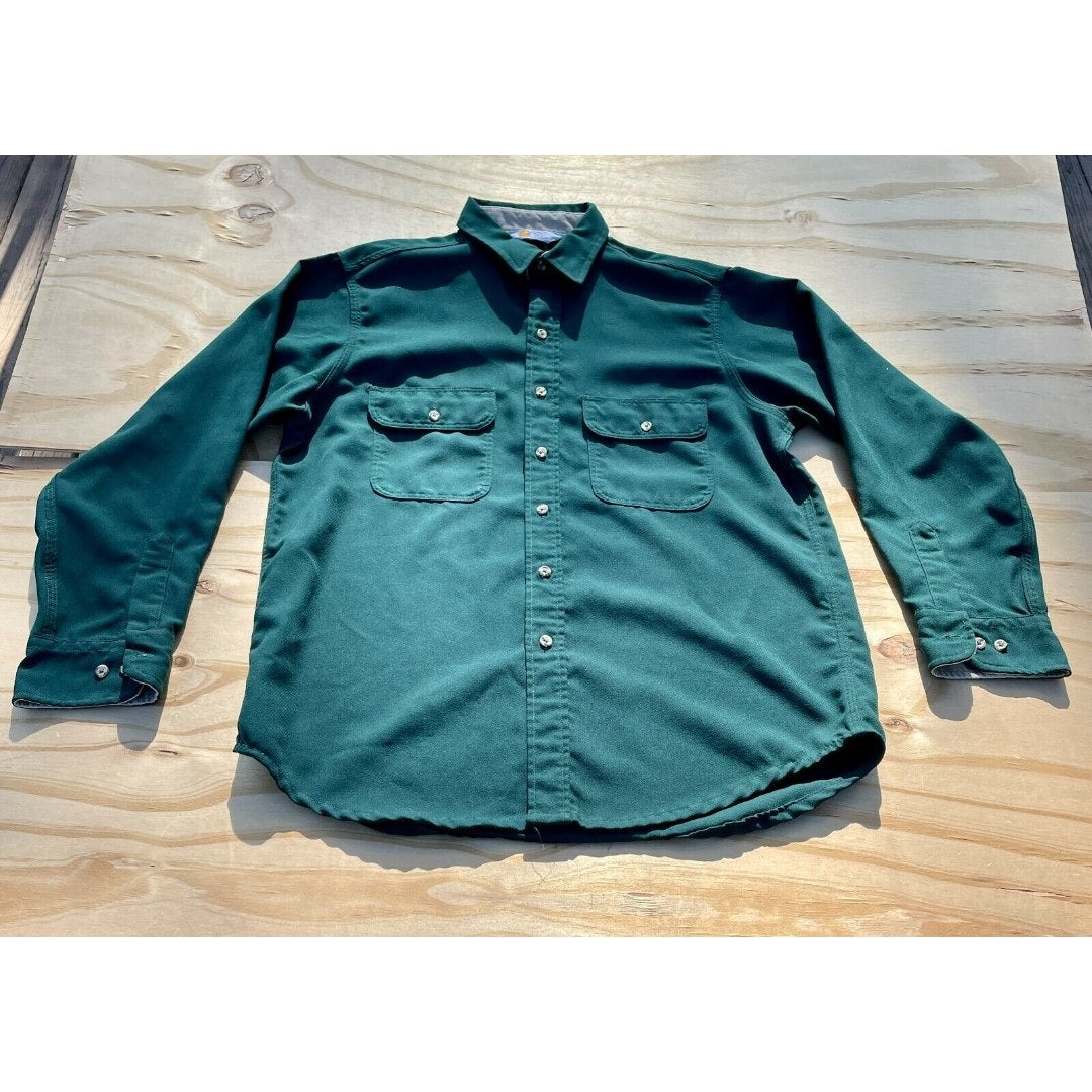 Vintage Carhartt Rugged Outdoor Wear Shirt Long Sleeve Button-Up Size S Green