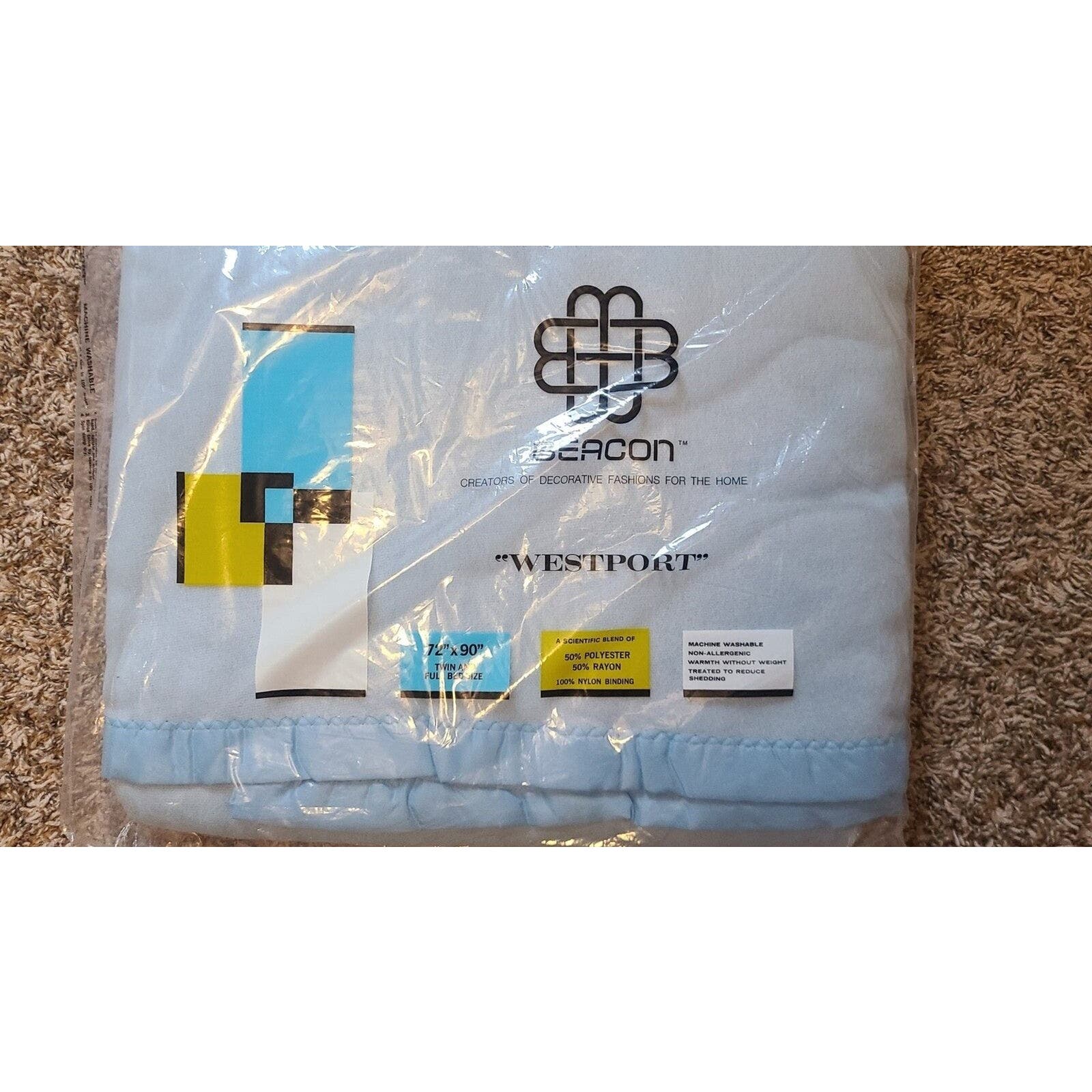 NEW! Vtg BEACON Bed Blanket 72x90 Twin/Full blue Westport