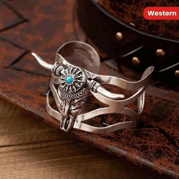 Western Turquoise Bull Head Cuff Bracelet