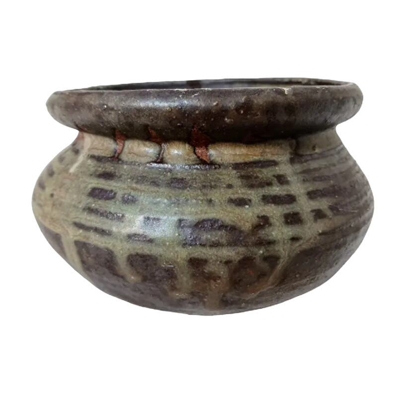 Vintage Artist Pottery Small Pot With Curves and Lip Earthy Browns