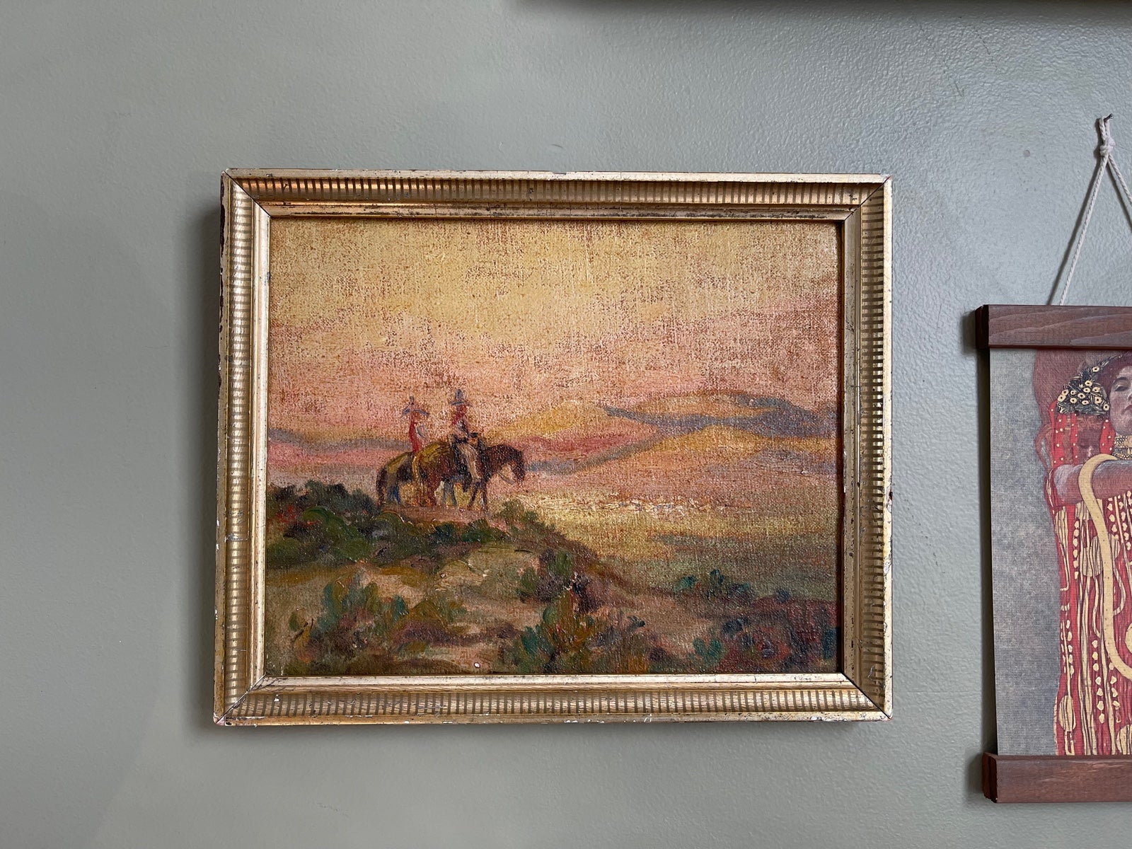Vintage western painting shops on canvas