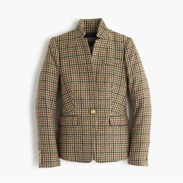 J.Crew Regent Blazer in Green Coral Multi Plaid Wool Jacket Size 10
