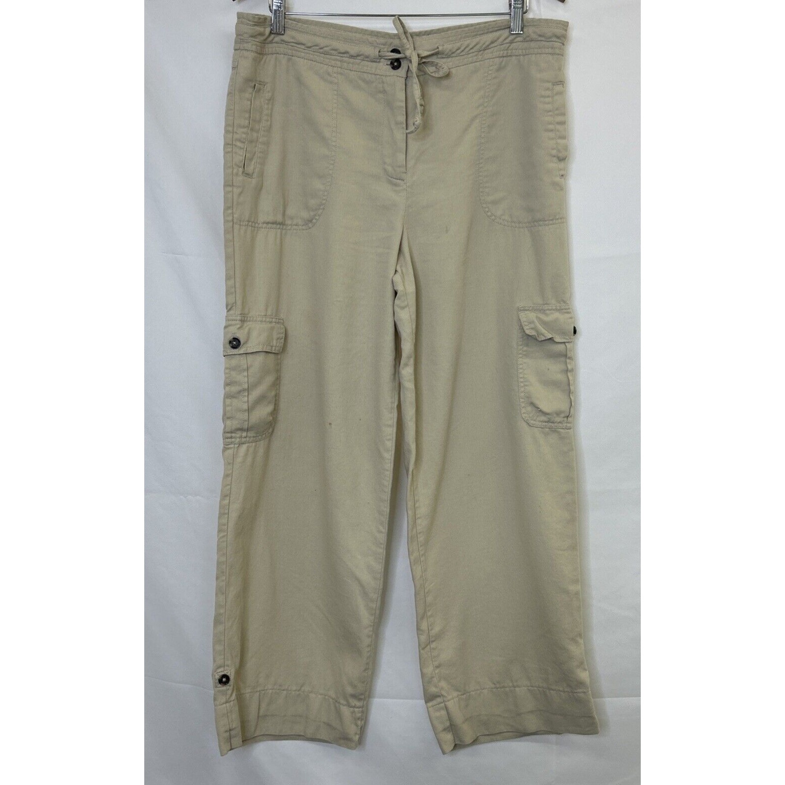 Hot Cotton Womens Cotton Blend Wide Leg Cargo Large Pants Drawstring FS Charity