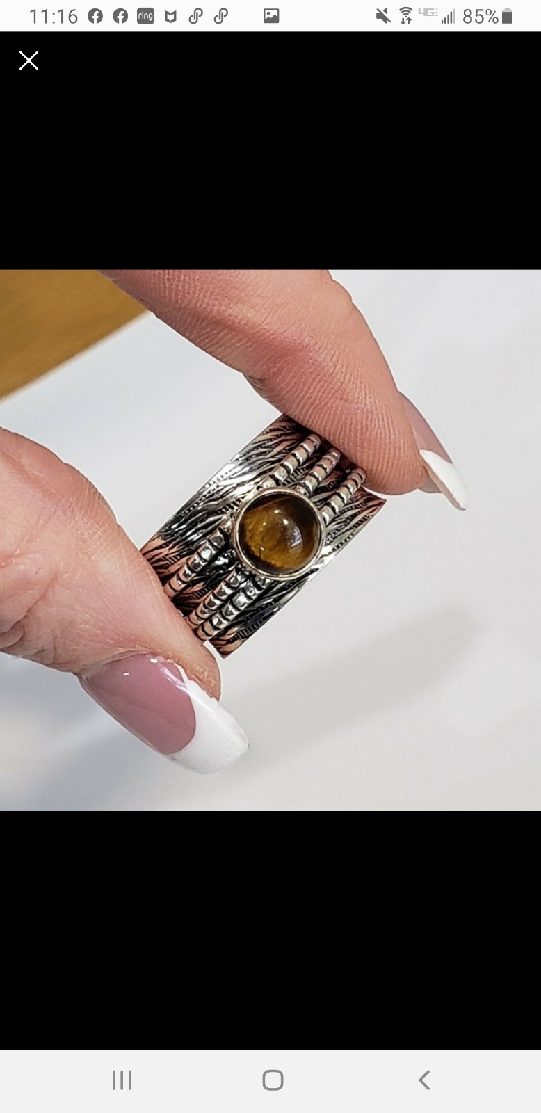 Tiger eye gemstone 925 silver wide band spinner ring