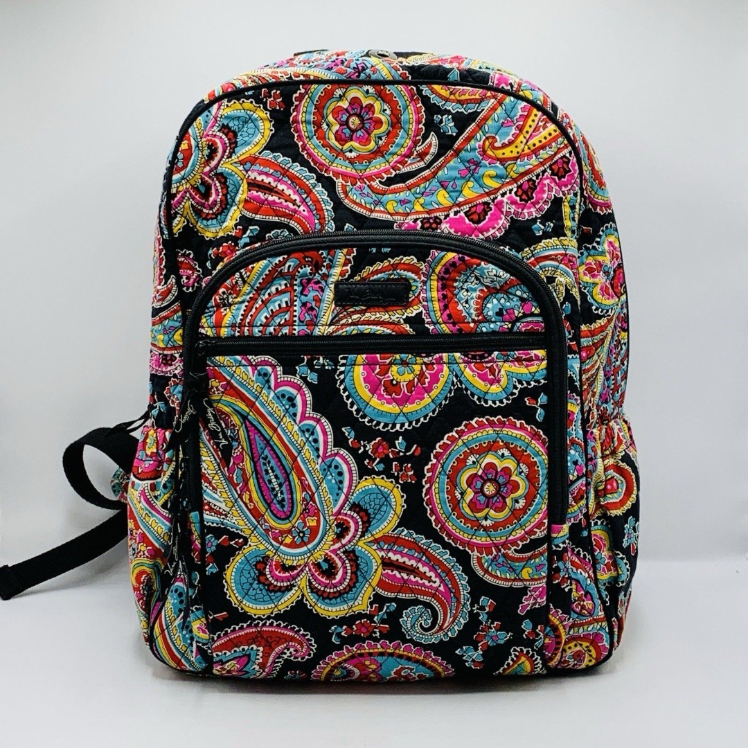 Vera Bradley Campus Backpack In Parisian Paisley Black, Pink, Blue Large 17x14x6