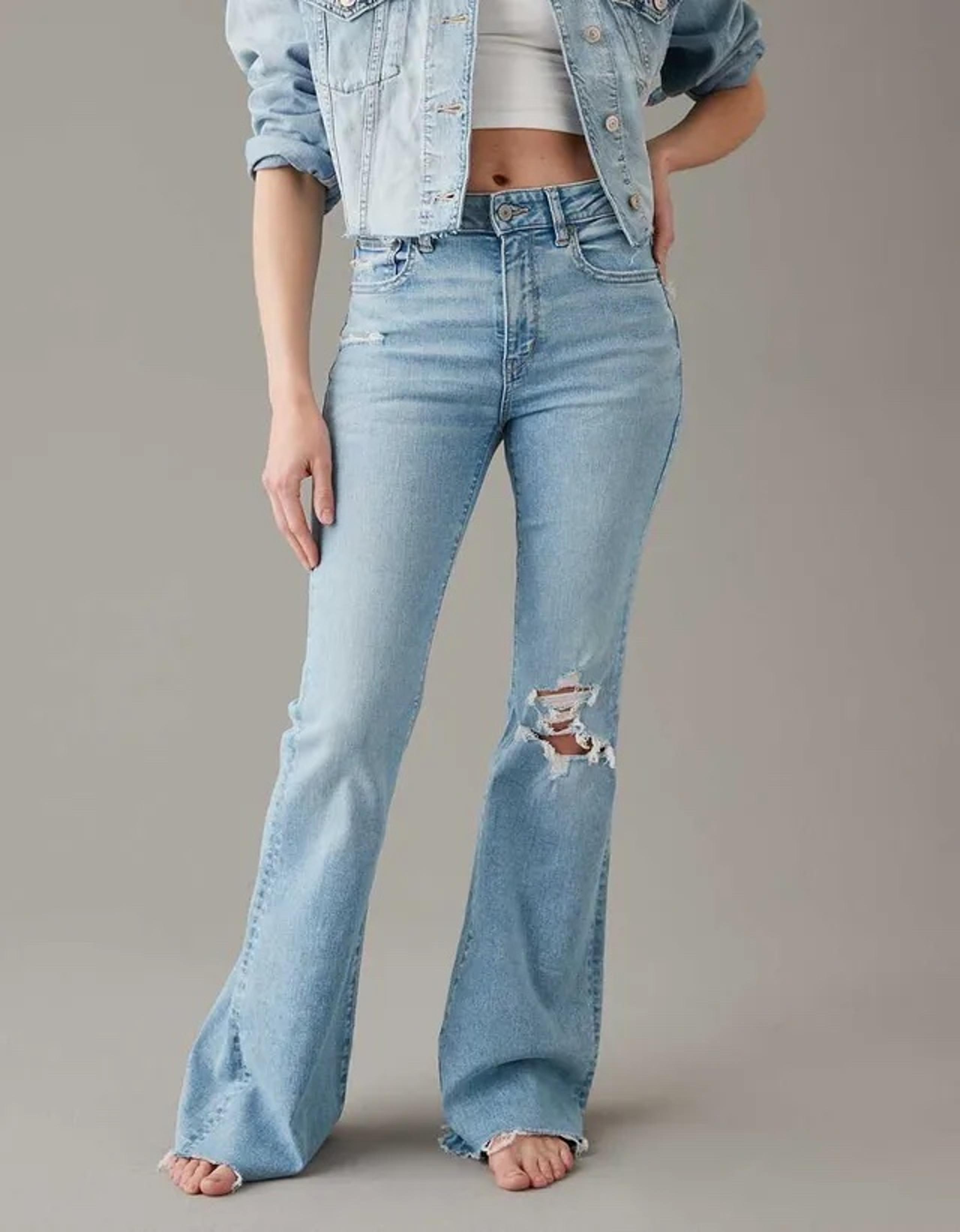 American Eagle AE Next Level ripped super high-waisted flare jean