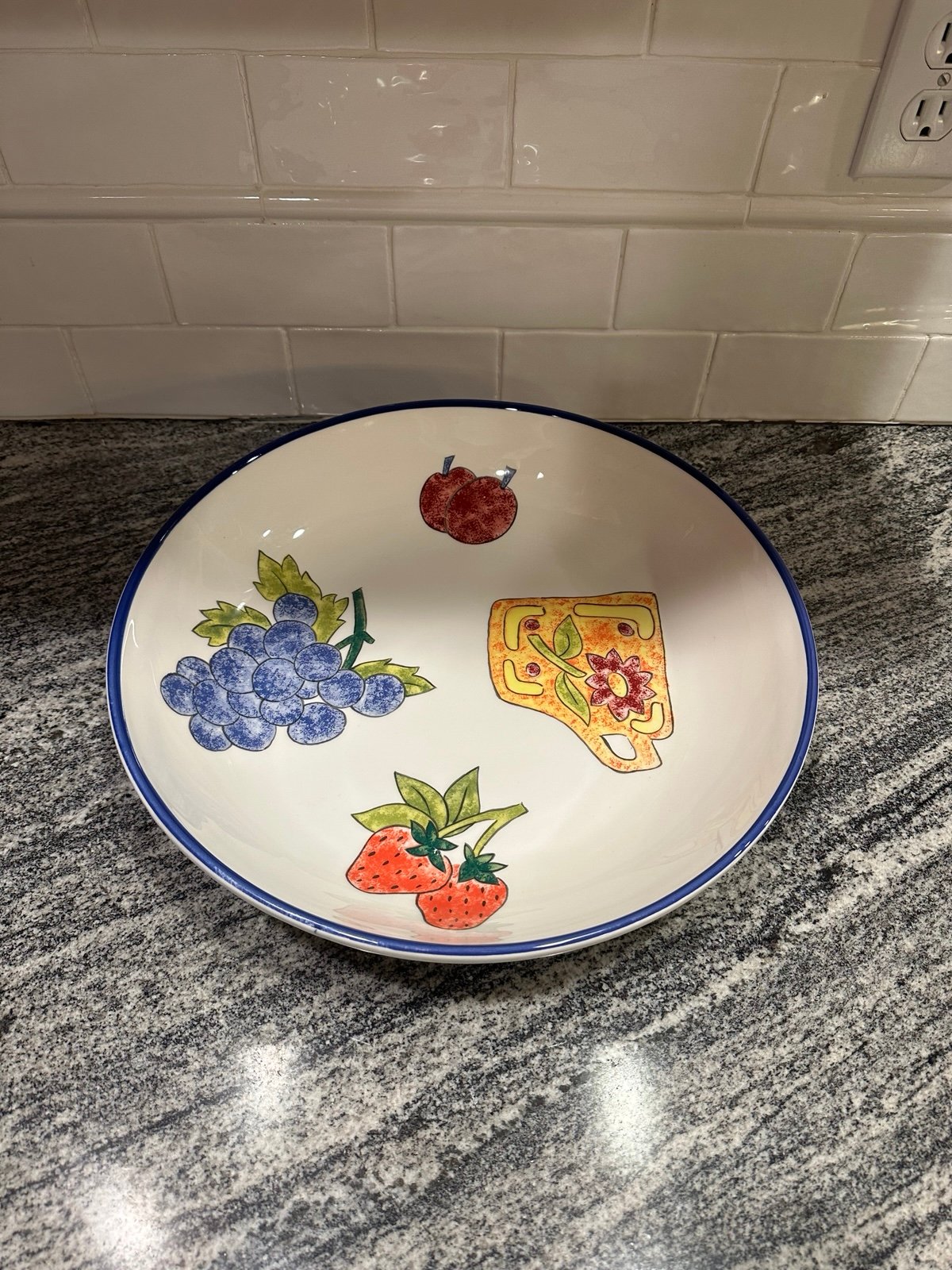Pier1 Italian Large Serving Bowl Multi Color Fruits Ceramic 14 1/4 Inch